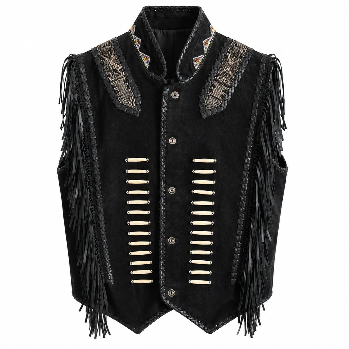 Beaded Suede Western Vest — Black