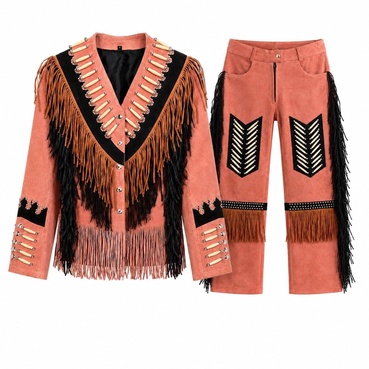 Western Suede Two-Piece Set — Dusty Rose