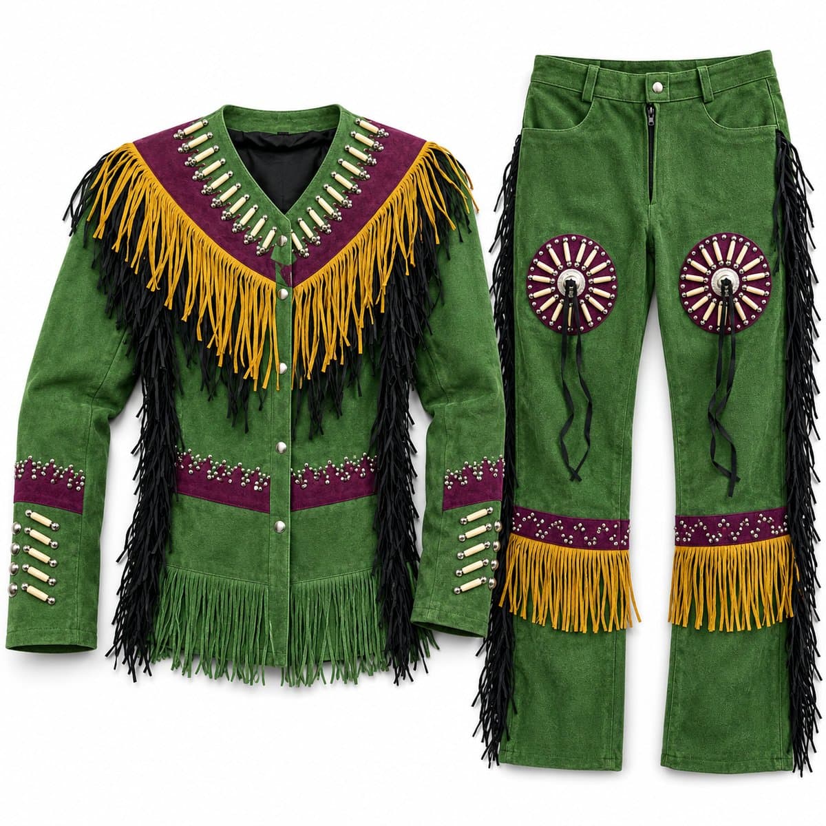 Western Suede Two-Piece Set — Fern Green