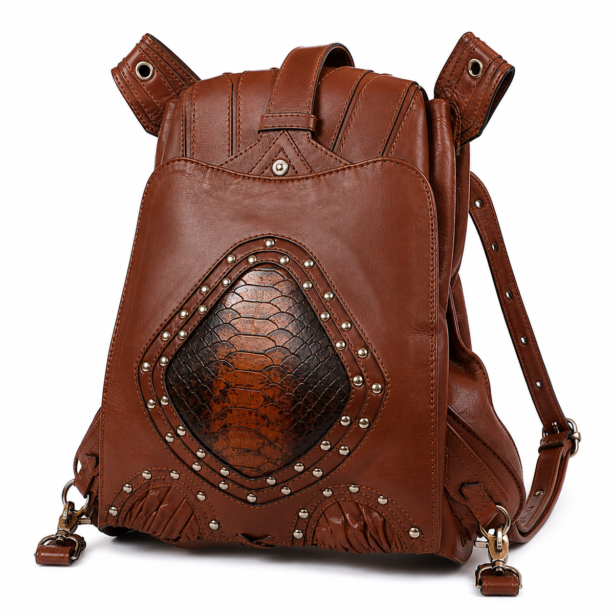 Crocodile-Embossed Studded Backpack