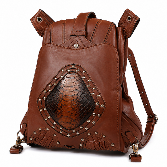 Crocodile-Embossed Studded Backpack