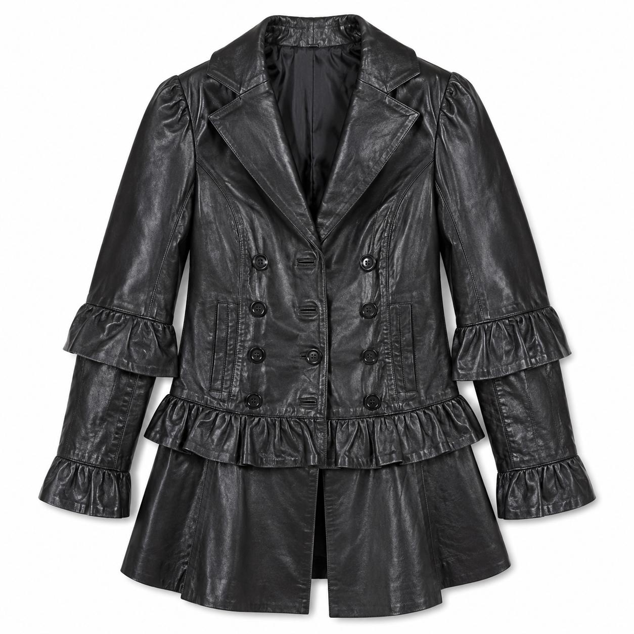 Ruffled Leather Peplum Jacket