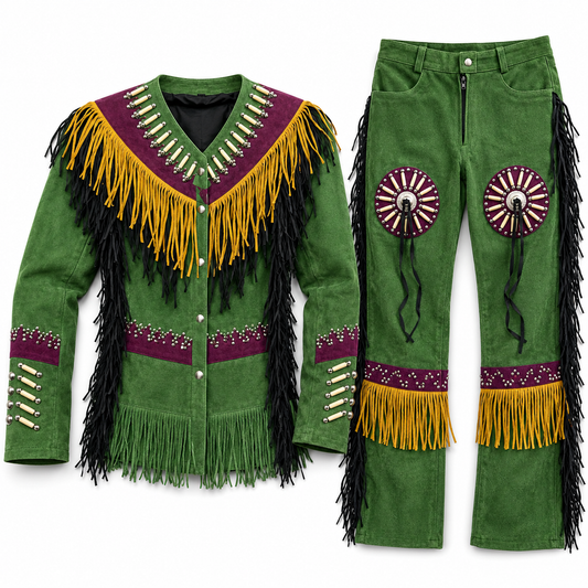 Fringed Suede Western Costume Set — Green